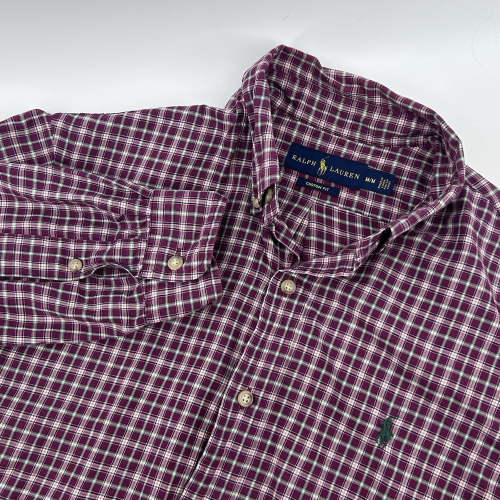 Ralph Lauren Custom Fit Men Medium Red Plaid Long Sleeve Shirt Button Down Shirt